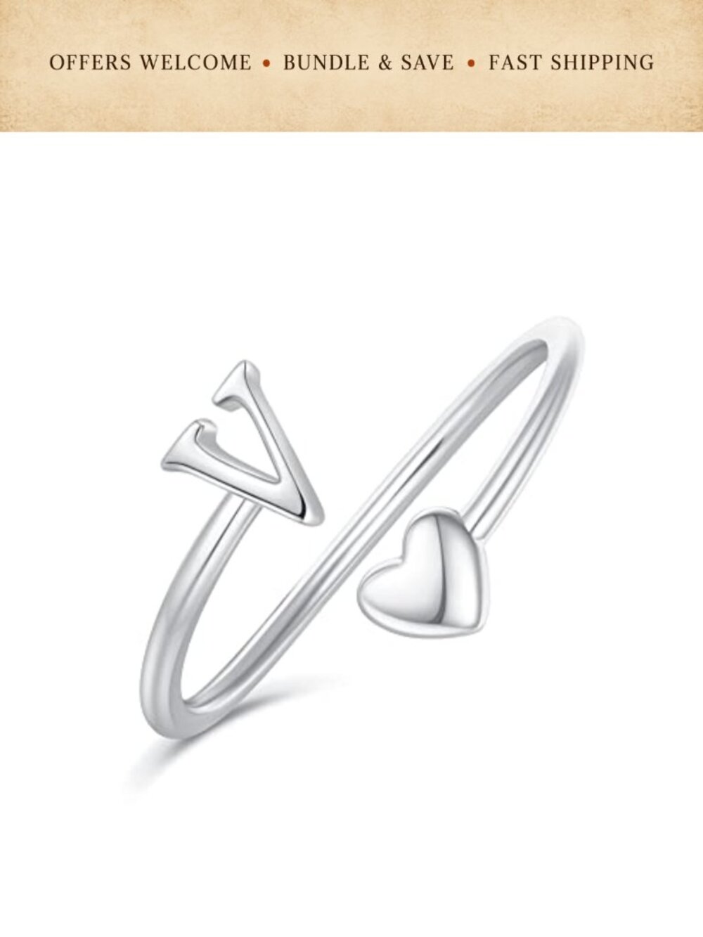 Heart Initial Rings for Women Gold Plated Adjustable Stackable Letter Rings